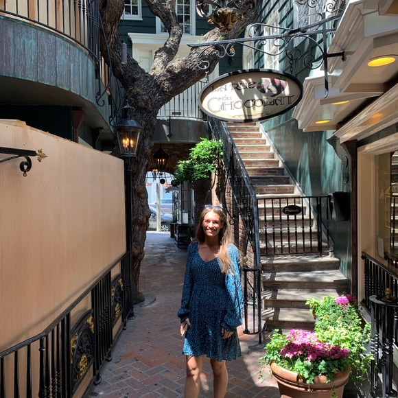 Pink and blue print babydoll dress - Picture 2 of 2